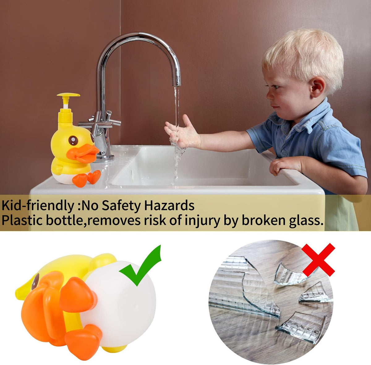 Plastic Cute Duck Soap Dispenser for Kid or Children with Pump | Fun Dispenser for Bathroom Fit Lotion Shampoo Shower Hand Sanitizer, Animal Yellow Duck Themed Soap Bottle Bath Accessories