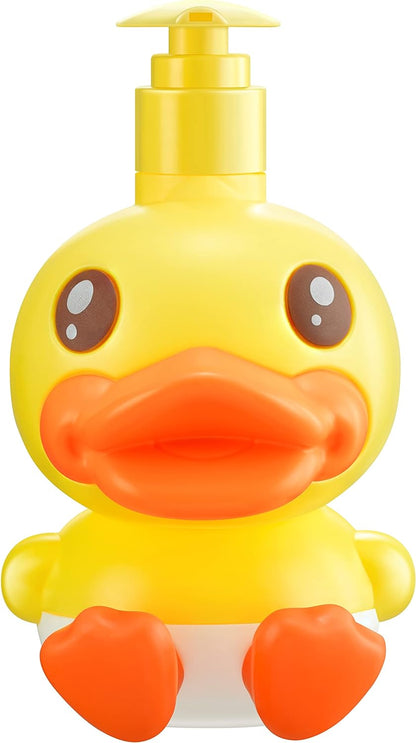 Plastic Cute Duck Soap Dispenser for Kid or Children with Pump | Fun Dispenser for Bathroom Fit Lotion Shampoo Shower Hand Sanitizer, Animal Yellow Duck Themed Soap Bottle Bath Accessories