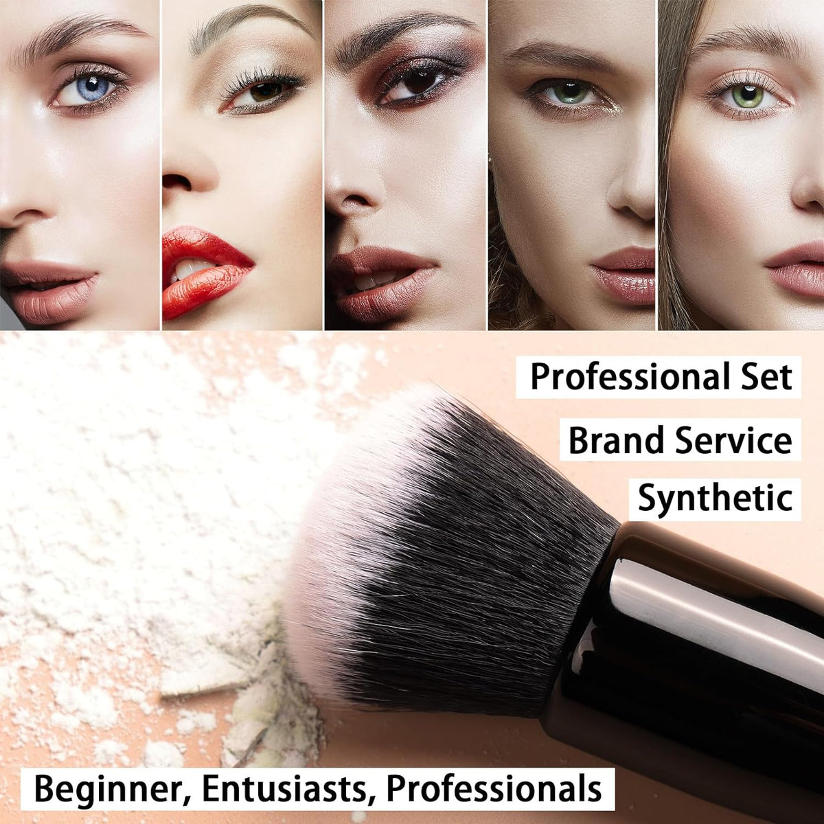 Makeup Brushes 15Pcs Makeup Brush Set Premium Synthetic Bristles | for Powder, Foundation, Contour, Blush, Concealer, Bronzer, Buffing, Eye Shadow Blending Liner