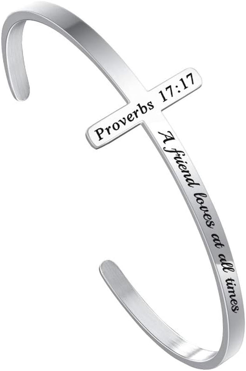Silver Cross Bracelet, Christian Gifts for Women | Faith Inspiration Bible Verse Bracelets Cross Cuff Bangle Stainless Steel Bracelet Waterproof Non-Tarnish Adjustable
