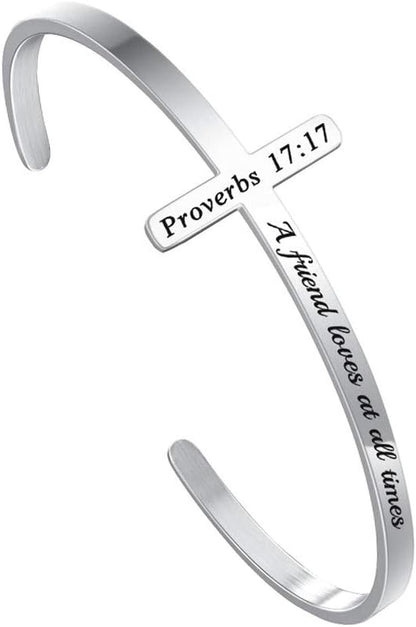 Silver Cross Bracelet, Christian Gifts for Women | Faith Inspiration Bible Verse Bracelets Cross Cuff Bangle Stainless Steel Bracelet Waterproof Non-Tarnish Adjustable