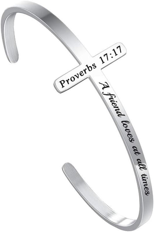 Silver Cross Bracelet, Christian Gifts for Women | Faith Inspiration Bible Verse Bracelets Cross Cuff Bangle Stainless Steel Bracelet Waterproof Non-Tarnish Adjustable