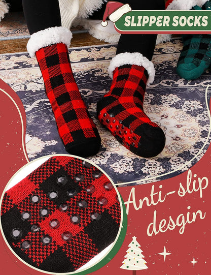 Womens Girls Slipper Socks, Fuzzy Cabin Winter Thick Grips Socks | Non Slip, Cozy Soft Warm Comfy Fluffy Fleece Socks for Christmas, Gift Stocking Stuffer