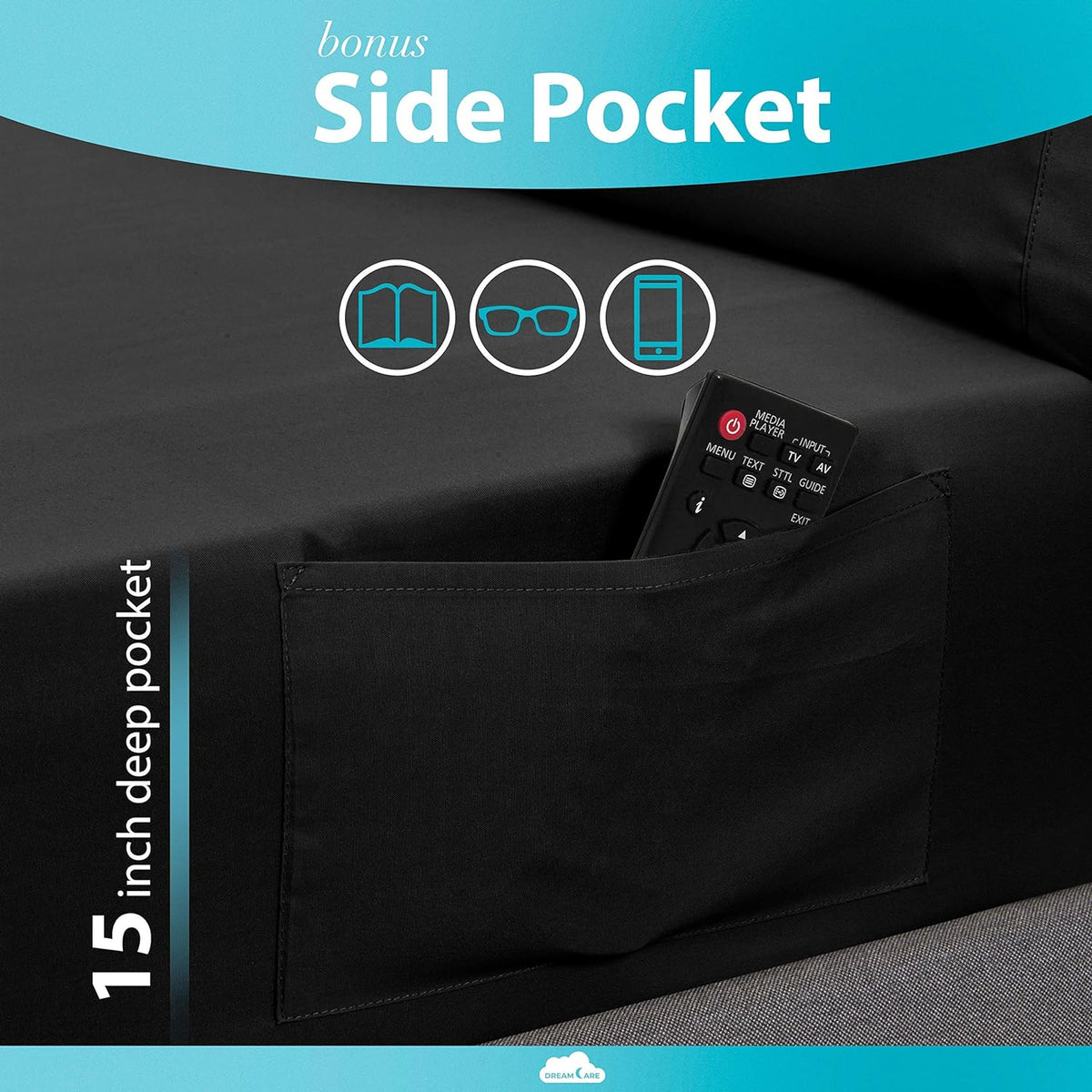 California King Sheet Sets - 6 Pcs Breathable Cooling Sheets | up to 15" Extra Deep California King Sheets with Side Pockets - Extra Soft 100% Double Brushed Hotel Luxury Bedding – Black