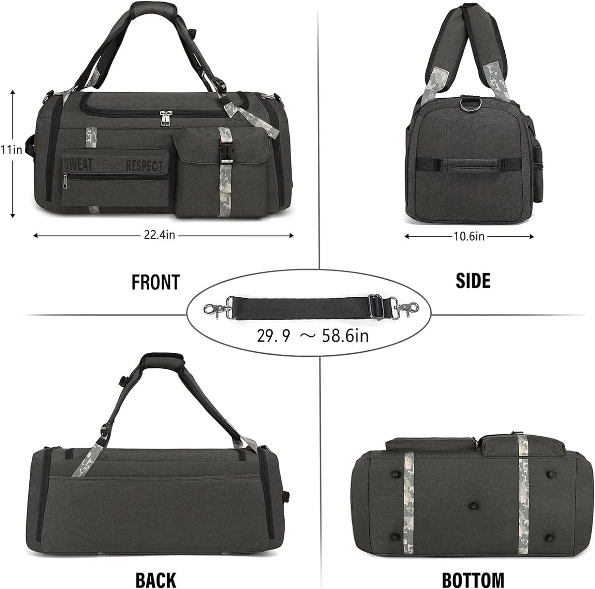 Gym Bags for Men Gym Duffle Bag Backpack 3-Way Sports Duffel Bags for Men with Shoe Compartment & Wet Pocket