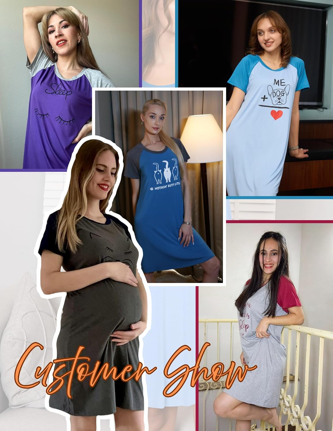 Nightgowns for Women Short Sleeve Night Dress Printed Sleepwear | Crewneck Night Gown Ladies Sleep Shirts Soft Sleepwear Lightweight & Casual Pajama Dress Cute Printed