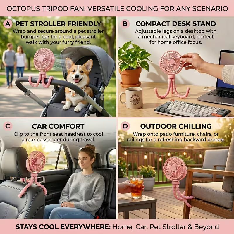 Mini Portable Stroller Fan, 3000Mah Battery Operated Personal Small | Handheld Fan with Flexible Tripod, 360° Rotate 3 Speed Rechargeable Clip on for Car Seat Crib Treadmill Travel Camping