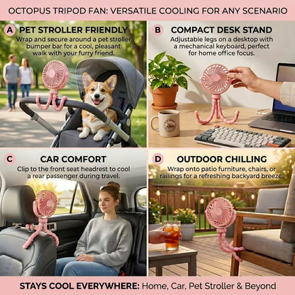 Mini Portable Stroller Fan, 3000Mah Battery Operated Personal Small | Handheld Fan with Flexible Tripod, 360° Rotate 3 Speed Rechargeable Clip on for Car Seat Crib Treadmill Travel Camping