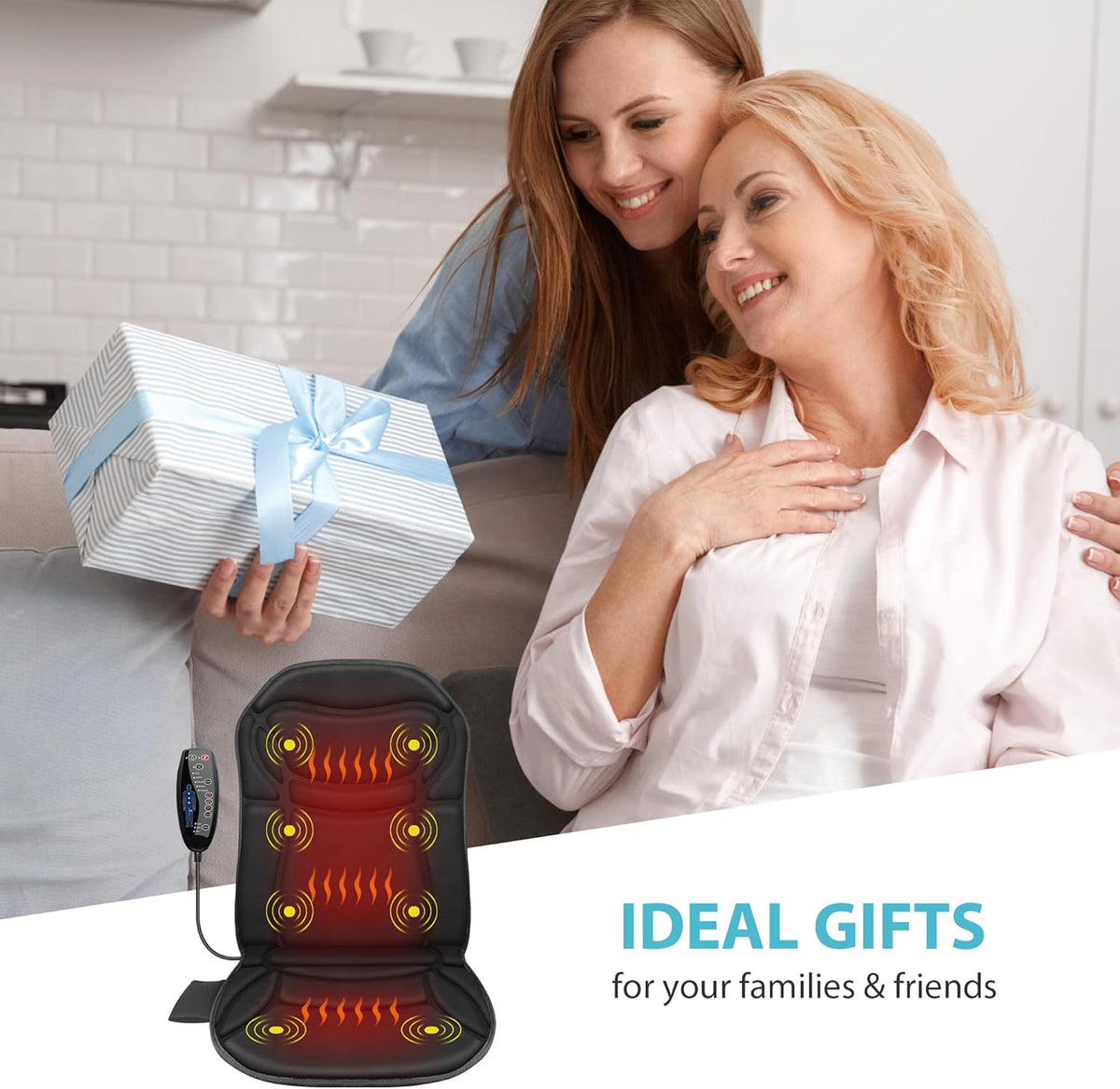 Back Massager with Heat, Vibration Massage Seat Cushion for Chair | 5 Modes, 4 Intensities, 2 Heat Levels, Vibration Chair Pad for Desk Workers Home Office Chairs Recliner Relaxation Gifts