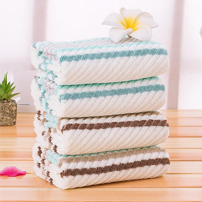 Hand Towels Set of 4 Striped Pattern 100% Cotton Soft Absorbent Decorative Towel for Bathroom (Green and Brown)