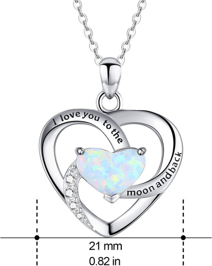 Sterling Silver Heart Pendant Necklace for Women with Jewelry Box | I Love You to the Moon and Back Gift,Birthstone,Hypoallergenic,Elegant, Romantic,Non Tarnish,Daily,Birthday,Graduation