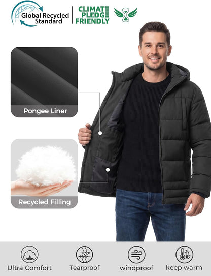 Men'S Hooded Puffer Jacket Thick Padded Waterproof Warm Winter Coat | Waterproof 5000Mm,Windproof,Warm Insulation,Multi-Pockets,Dailywear,Outdoor Work,Commutes,Camping
