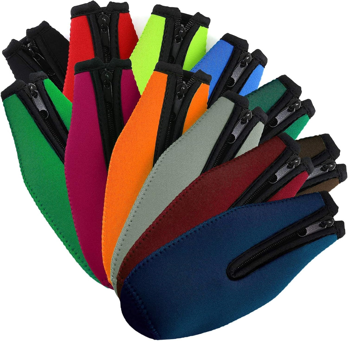 Beer Bottle Insulator Sleeve Different Color. Zip-Up Bottle Jackets. Keeps Beer Cold and Hands Warm. Classic Extra Thick Neoprene with Stitched Fabric Edges, Enclosed Bottom (Set of 12 Color)