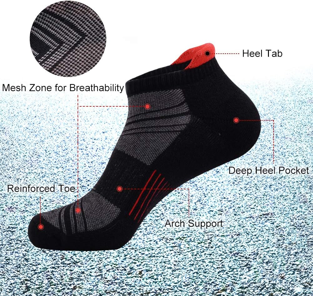 Mens Ankle Low Cut Athletic Tab Socks for Men Sport Comfort Cushion Sock 6 Pack