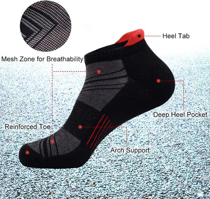 Mens Ankle Low Cut Athletic Tab Socks for Men Sport Comfort Cushion Sock 6 Pack