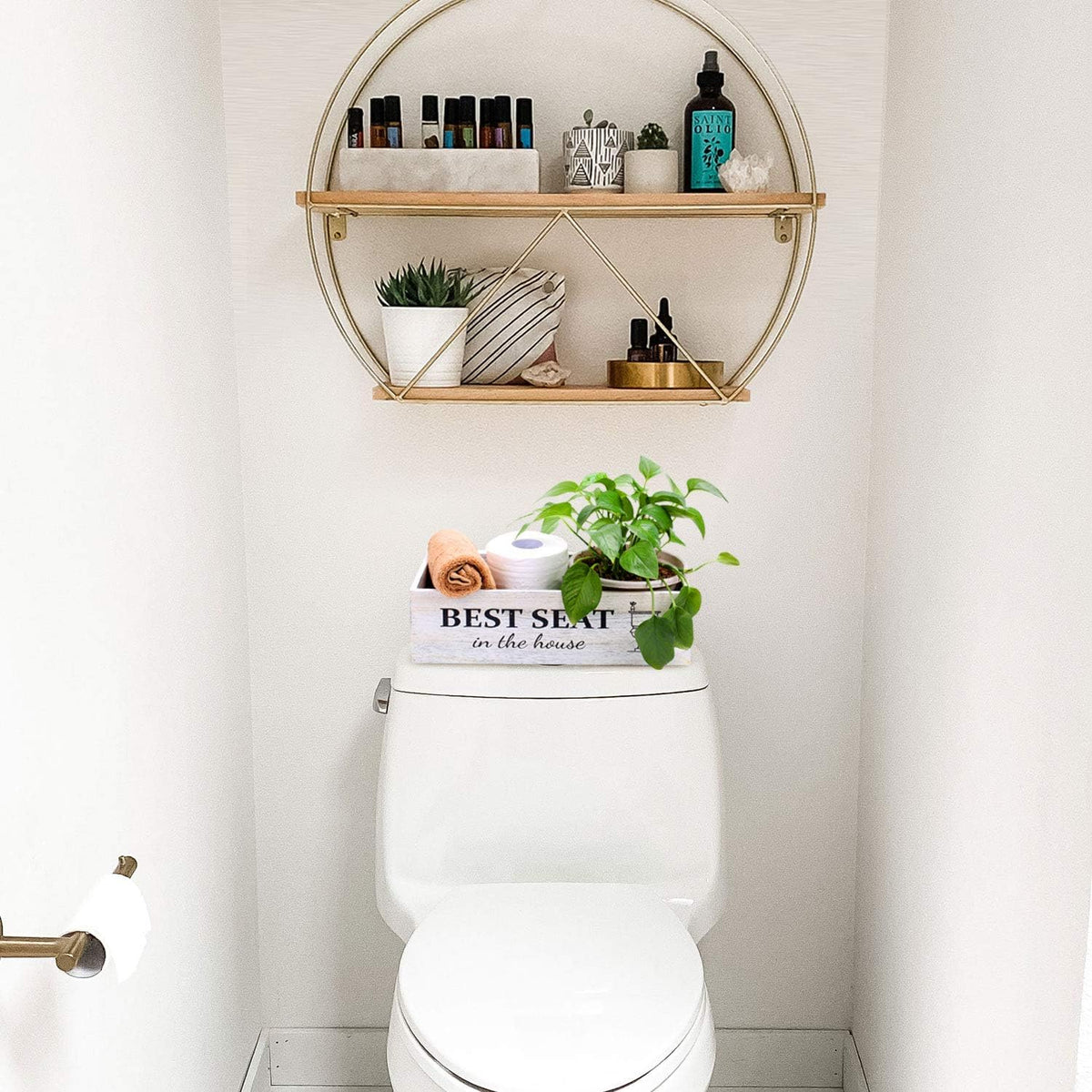 Bathroom Decor Box, Toilet Paper Basket with 2 Sides Signs, Farmhouse Tank Topper, Rustic Home Decor for Livingroom Kitchen (One Whitewashed Box)