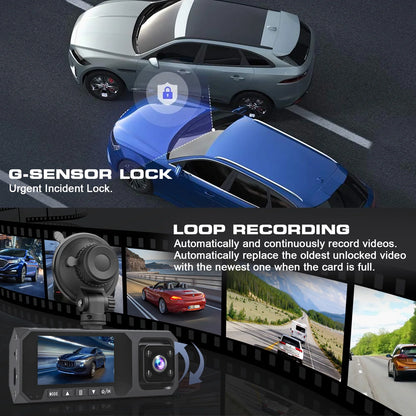 3 Channel Dash Cam Front and Rear, 4K/2.5K + 1080P Premium Car Camera for Cars with Wi-Fi GPS, Night Vision, 3.16" IPS Touchscreen, 24H Parking Mode, WDR, Type-C, 64GB SD Card Included