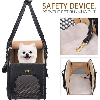 Dog Carrier Purse, Pet Carrier, Foldable Waterproof Premium PU Leather Pet Travel Portable Bag Carrier for Cat and Small Dog Home & Outdoor Small Black