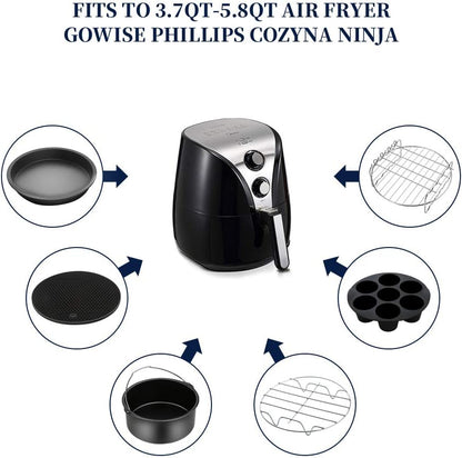 Air Fryer Accessories 11PCS, Fit All 3.7QT-4.0-5.8QT Power Deep Hot Air Fryer with Cake Barrel, Pizza Pan