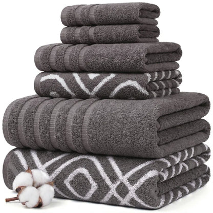 Oxford 6-Piece Yarn Dyed Jacquard & Solid Towel Set – 100% Cotton, Quick Dry & Absorbent Bath, Hand & Washcloths