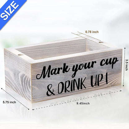 Wooden Cup Holder with Marker Slot, Mark Your Cup & Drink up Party Decor | Disposable Cup Organizer for Holiday Gatherings, Hosting Essential to Prevent Mix-Ups, Reduce Waste, 9.45X5.75X5.75 In