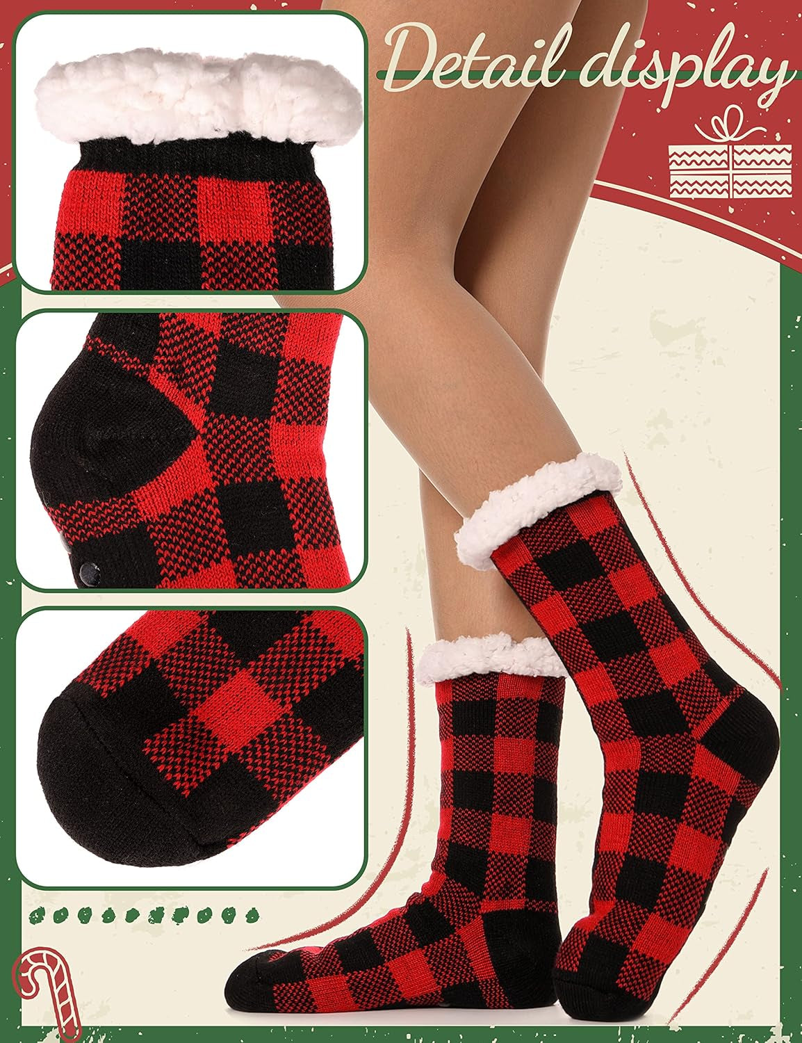 Womens Girls Slipper Socks, Fuzzy Cabin Winter Thick Grips Socks | Non Slip, Cozy Soft Warm Comfy Fluffy Fleece Socks for Christmas, Gift Stocking Stuffer