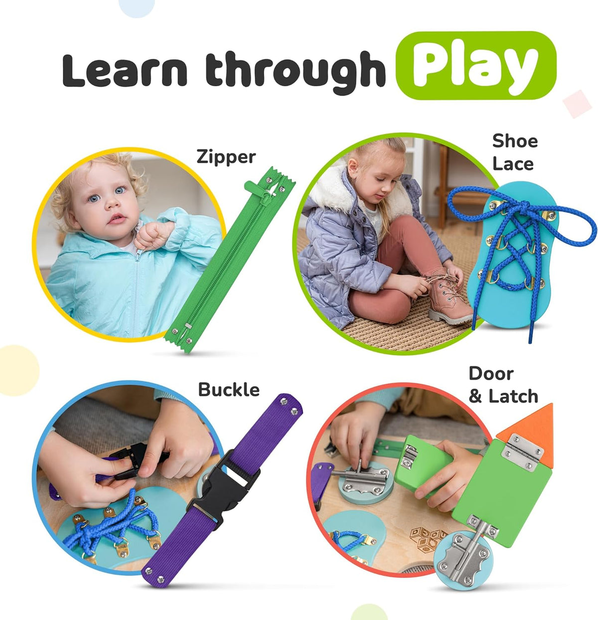 Montessori Busy Board, Premium Wooden Sensory Toy | Busy Board for 3 Year Old with 10 Educational Activities for Fine Motor Skills, Travel Toy