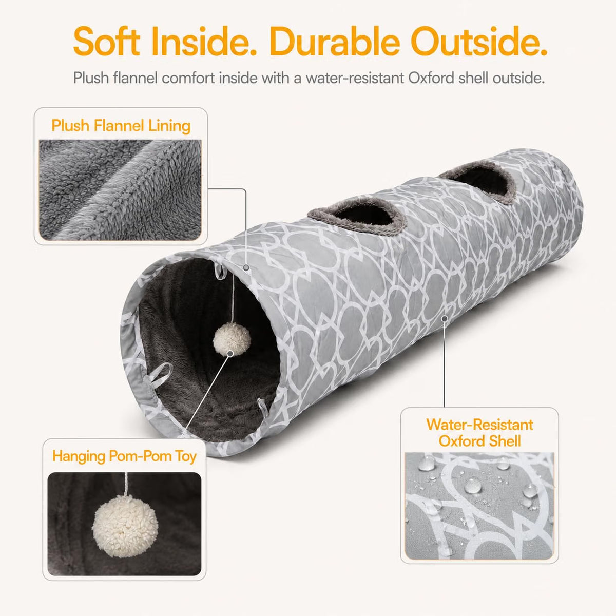 Geometric Straight Cat Tunnel with Plush Inside,Cats Toys Collapsible Tunnel Tube with Balls, for Rabbits, Kittens, Ferrets,Puppy, Diameter 9.8 Inch