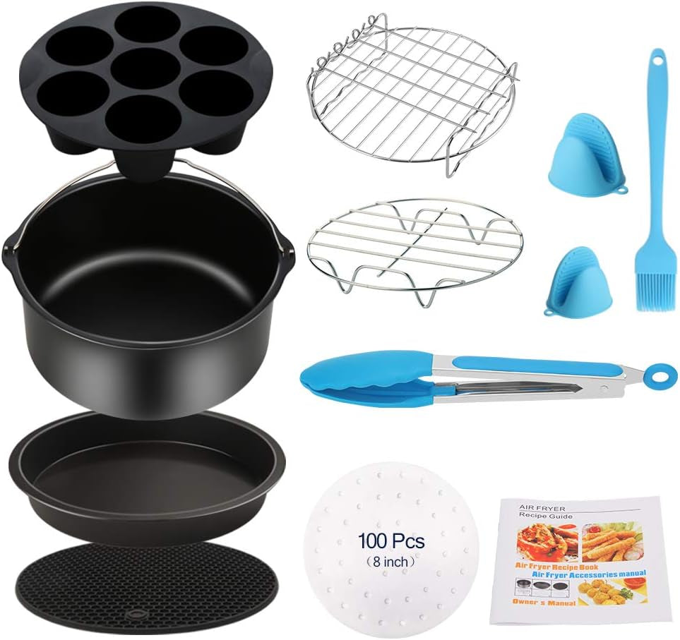 Air Fryer Accessories 11PCS, Fit All 3.7QT-4.0-5.8QT Power Deep Hot Air Fryer with Cake Barrel, Pizza Pan