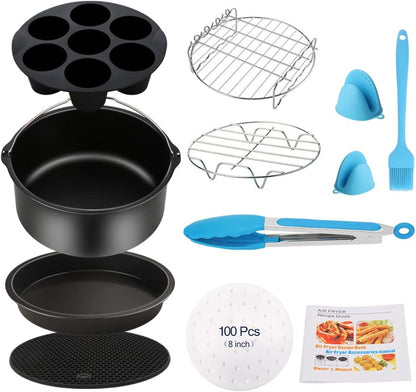Air Fryer Accessories 11PCS, Fit All 3.7QT-4.0-5.8QT Power Deep Hot Air Fryer with Cake Barrel, Pizza Pan