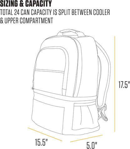 Carhartt Insulated 24 Can Two Compartment Cooler Backpack Black | Backpack with Fully-Insulated Cooler Base