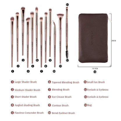 Eye Makeup Brushes, 12 Pcs Professional Eye Brush Set | Eyeshadow, Eyebrow, Blending, Fan, Eyelash Brush Set with Carrying Bag (Champagne Gold)