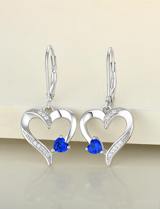 Heart Dangle Earrings 925 Sterling Silver Drop Earrings Birthstone Leverback Jewelry for Women