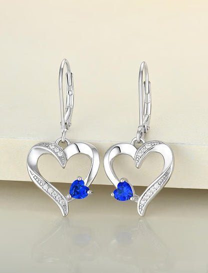 Heart Dangle Earrings 925 Sterling Silver Drop Earrings Birthstone Leverback Jewelry for Women