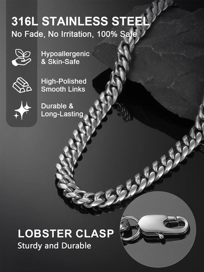 Men Jewelry Hiphop Cuban Chain Stainless Steel Necklace 26Inch 10MM Silver Color Mens Gifts for Dad