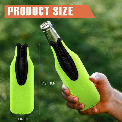 Beer Bottle Insulator Sleeve Different Color. Zip-Up Bottle Jackets. Keeps Beer Cold and Hands Warm. Classic Extra Thick Neoprene with Stitched Fabric Edges, Enclosed Bottom (Set of 12 Color)