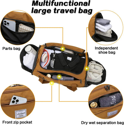 Travel Duffle Bag for Men 40L Medium Sports Gym Bag with Wet Pocket & Shoes Compartment Weekender Overnight Backpack for Traveling Duffel Bag Backpack for Women, Khaki