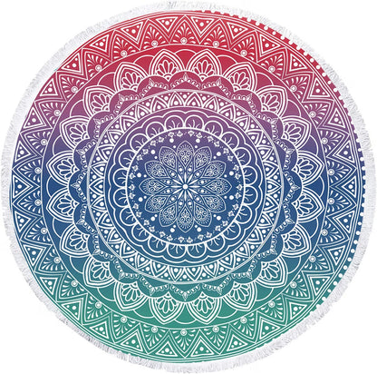 Oversize round Mandala Beach Towel Blanket, Circle Microfiber Bohemian Boho Quick Dry Super Water Absorbent Towel, Hippy Gypsy Yoga Mat Picnic Table Mediation Throw Tapestry with Tassel Ultra ,59”