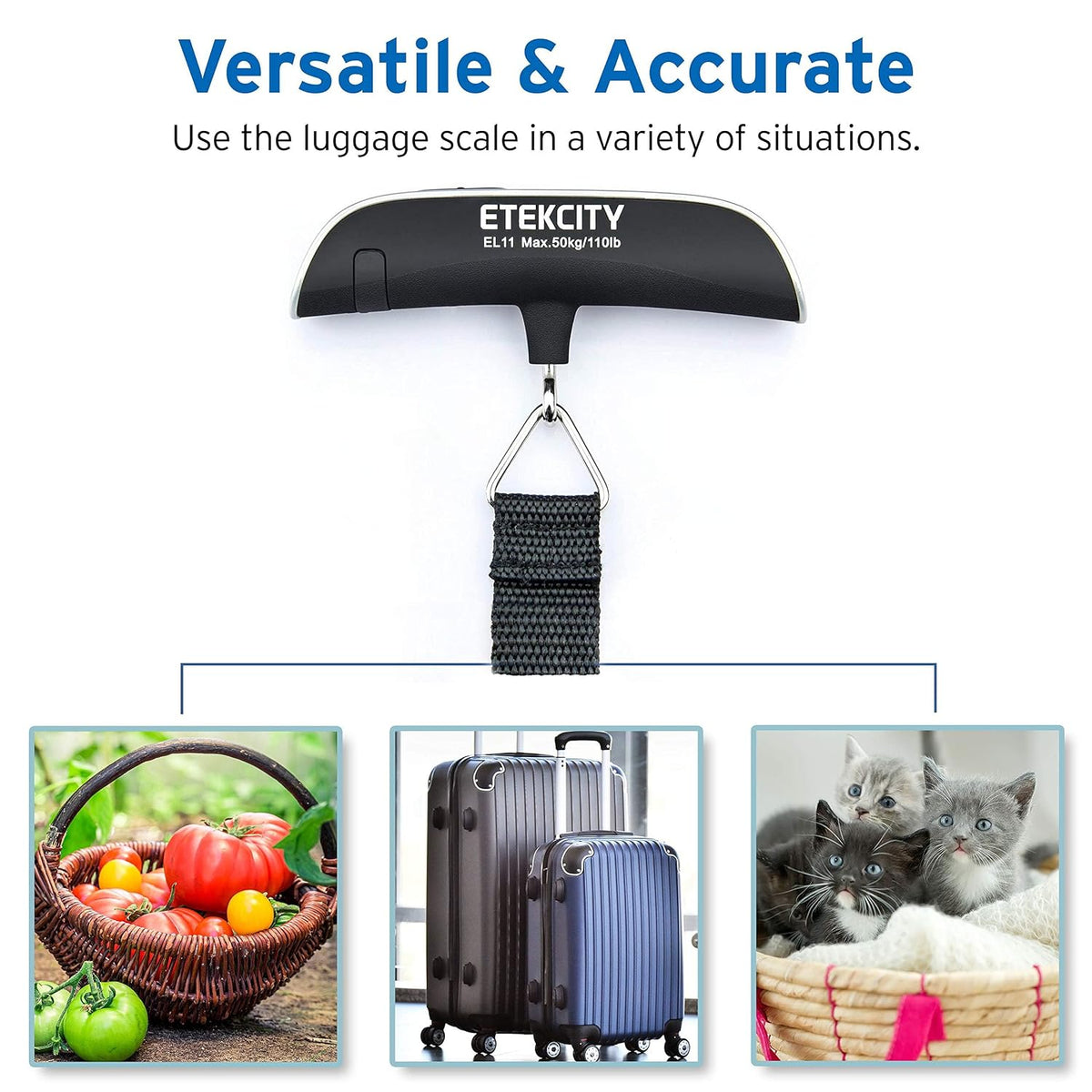 Luggage Scale, Travel Essentials, Digital Suitcase Weight Scales for Travel Accessories, Hanging Baggage Scale with Hook, 110 Pounds, Battery Included, Silver | Travel Essentials, Air Travel, Suitcase, Hanging Hook, Rubber Grip, Battery Included, Easy-To-