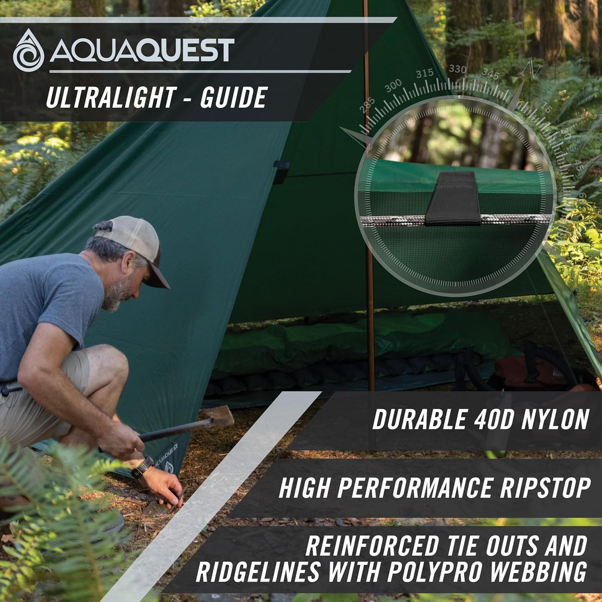 Guide Tarp – Ultralight Waterproof (5,000 Mm) Seam-Taped 40D Ripstop Rain Fly for Backpacking, Stealth Camping & Thru-Hiking