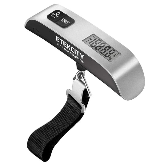 Luggage Scale, Travel Essentials, Digital Suitcase Weight Scales for Travel Accessories, Hanging Baggage Scale with Hook, 110 Pounds, Battery Included, Silver | Travel Essentials, Air Travel, Suitcase, Hanging Hook, Rubber Grip, Battery Included, Easy-To-