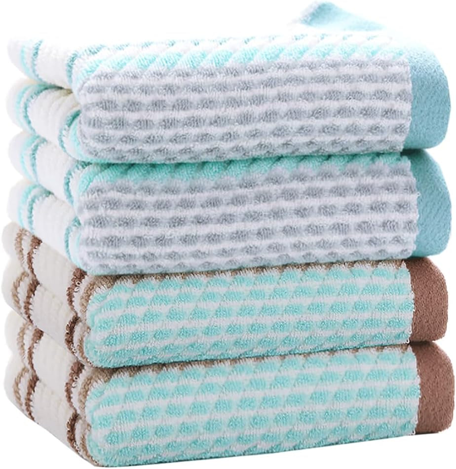 Hand Towels Set of 4 Striped Pattern 100% Cotton Soft Absorbent Decorative Towel for Bathroom (Green and Brown)