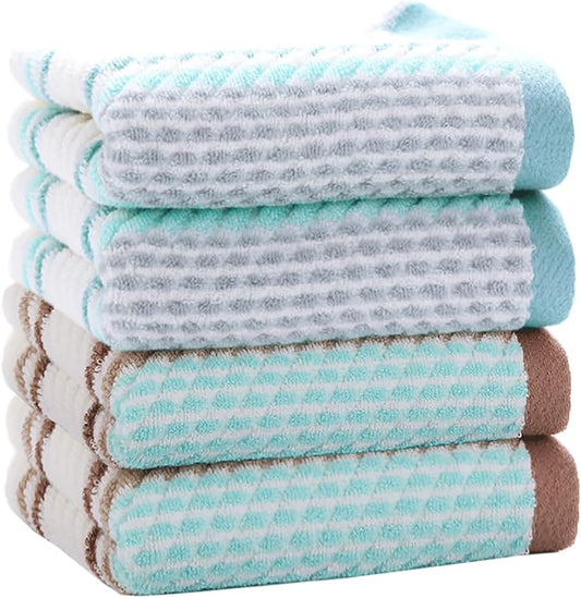 Hand Towels Set of 4 Striped Pattern 100% Cotton Soft Absorbent Decorative Towel for Bathroom (Green and Brown)