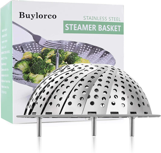Stainless Steel Folding Vegetable Steamer Insert (Fits Pots 6" to 10")
