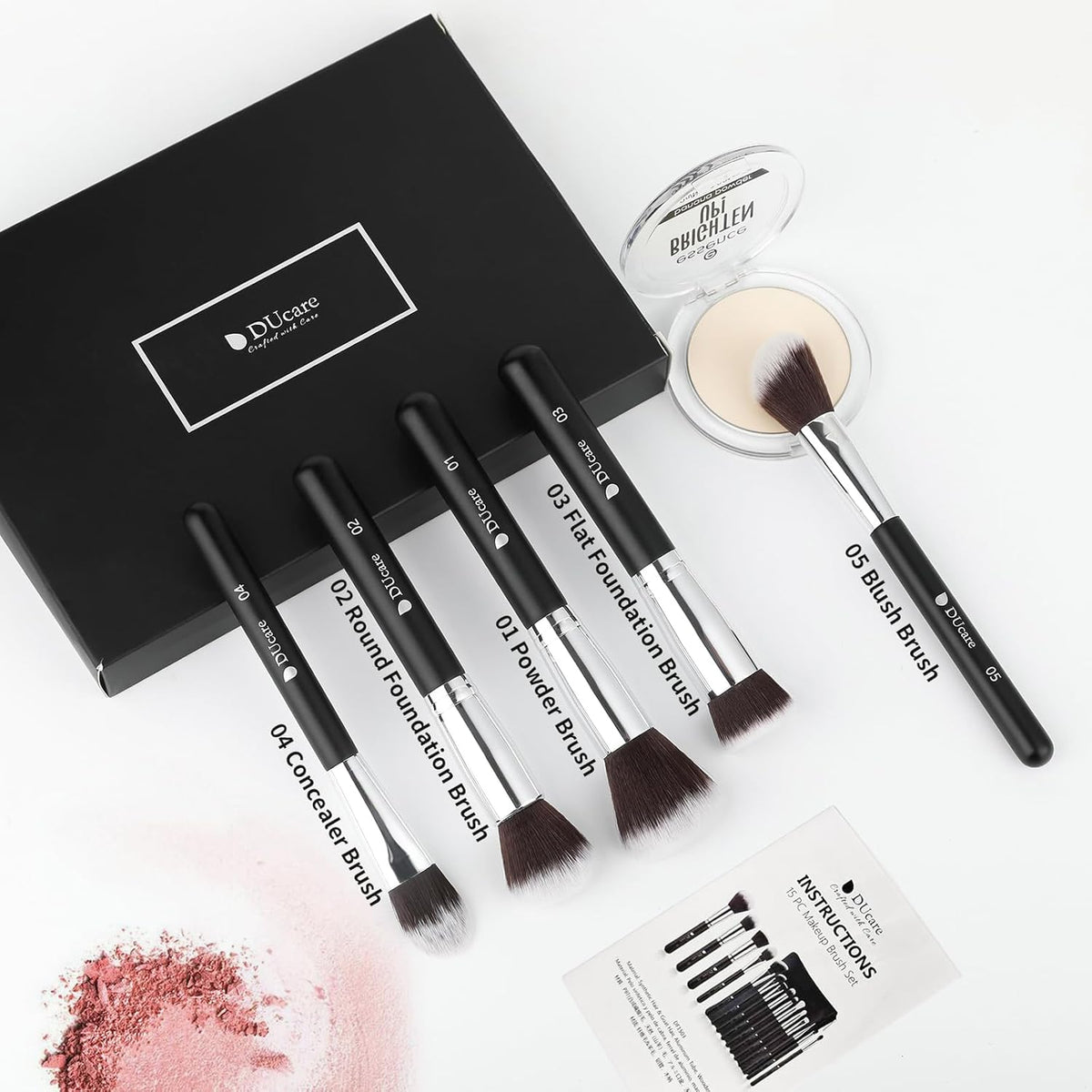 Makeup Brushes with Travel Bag 15Pcs Makeup Brush Set | Premium Synthetic Powder Foundation Contour Blush Concealer Eye Shadow Blending Liner Make up Brush Kit