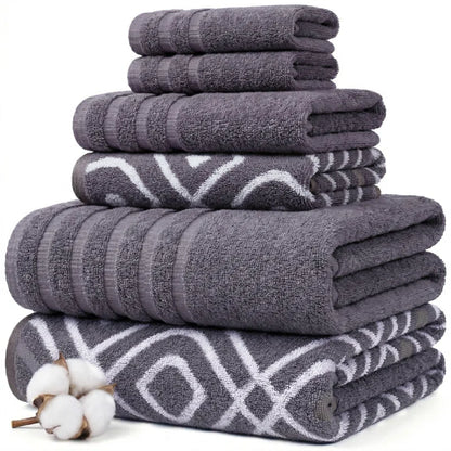 Oxford 6-Piece Yarn Dyed Jacquard & Solid Towel Set – 100% Cotton, Quick Dry & Absorbent Bath, Hand & Washcloths
