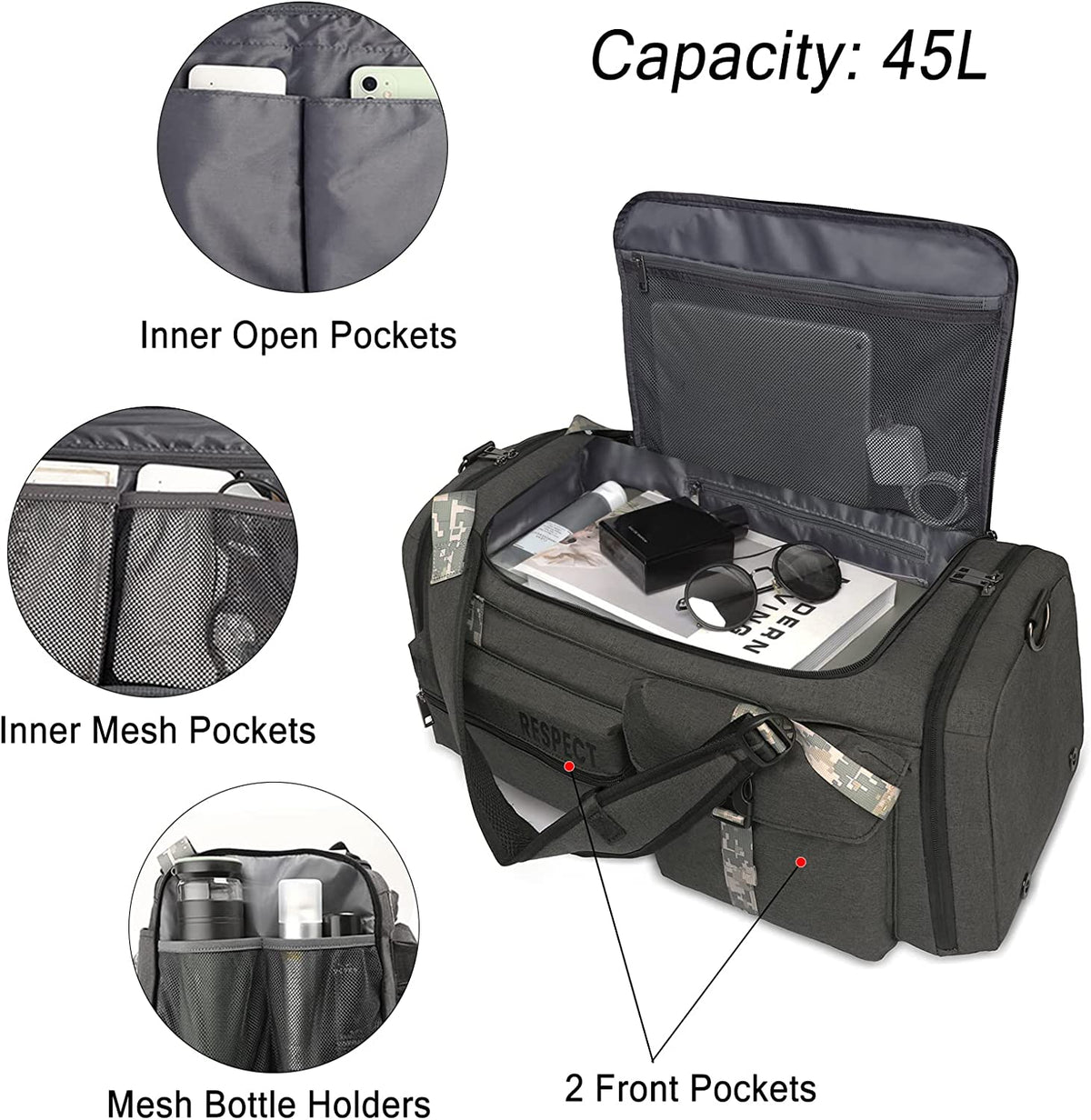 Gym Bags for Men Gym Duffle Bag Backpack 3-Way Sports Duffel Bags for Men with Shoe Compartment & Wet Pocket