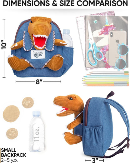 Toddler Backpack W. Plush Brown Dinosaur Toy, Kids Gift 2-5 | 2-In-1 Dinosaur Backpack W. Removable Plush, Side Pockets, Dinosaur Toys for Kids 3-5, Birthday & Christmas Gift for Boys