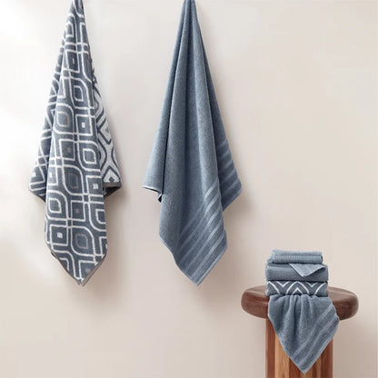 Oxford 6-Piece Yarn Dyed Jacquard & Solid Towel Set – 100% Cotton, Quick Dry & Absorbent Bath, Hand & Washcloths