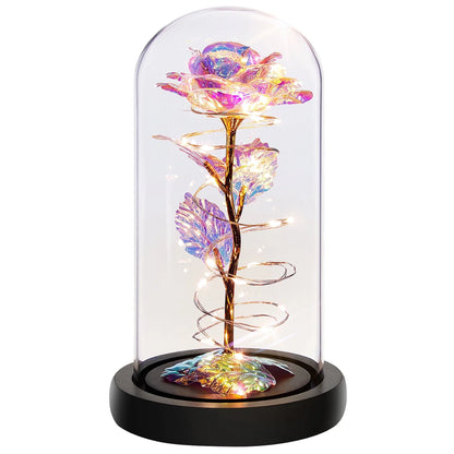 Roses Gifts for Women, Mom Birthday Gifts, Colorful Artificial Flower Rose Light Gift in a Glass Dome, Gifts for Daughter Women Mom Rose Gifts for Mothers Day, Valentines Day, Anniversary
